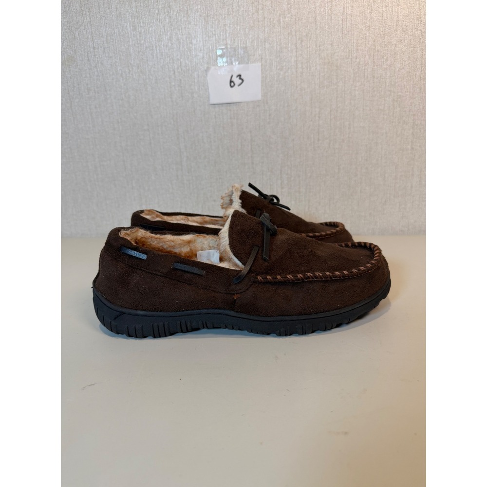 Mens Dark Brown Suede Faux Fur Lined Moccasin Slippers Size 8